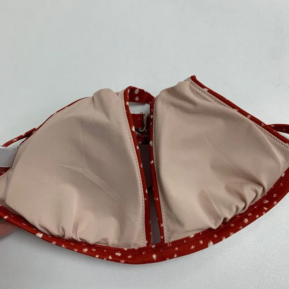 Chelsea28 Red Elevated Triangle Bikini Top Womens M Medium Padded Halter Tie